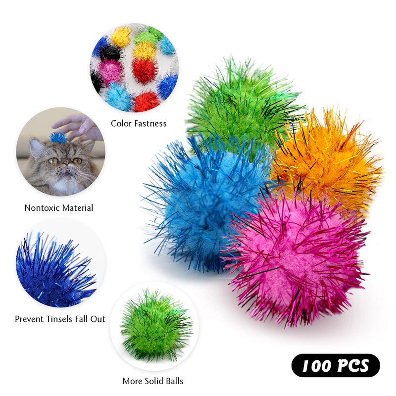 RIMOBUL 100PCS 1.5 INCH Cat Toy Balls Extra Large Sparkly Cat's Favorite Chase Glitter Ball Toy Sparkle Pom Pom Balls - Image 3